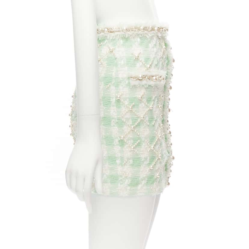 Balmain Tweed Pearl Skirt Green Polyamide Never worn - Model View