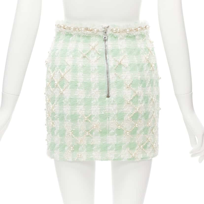Balmain Tweed Pearl Skirt Green Polyamide Never worn - Box View