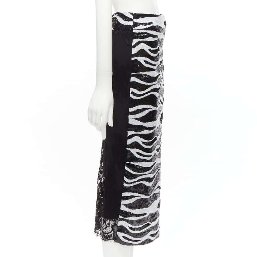 Dolce & Gabbana Zebra Lace Skirt Black Polyester Never worn - Model View