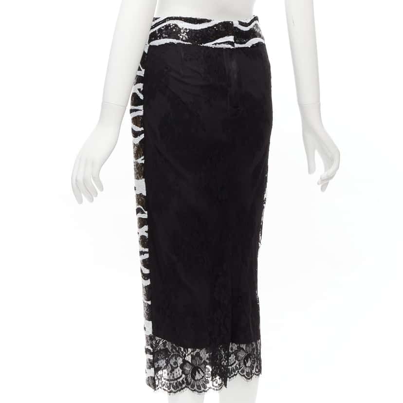 Dolce & Gabbana Zebra Lace Skirt Black Polyester Never worn - Box View
