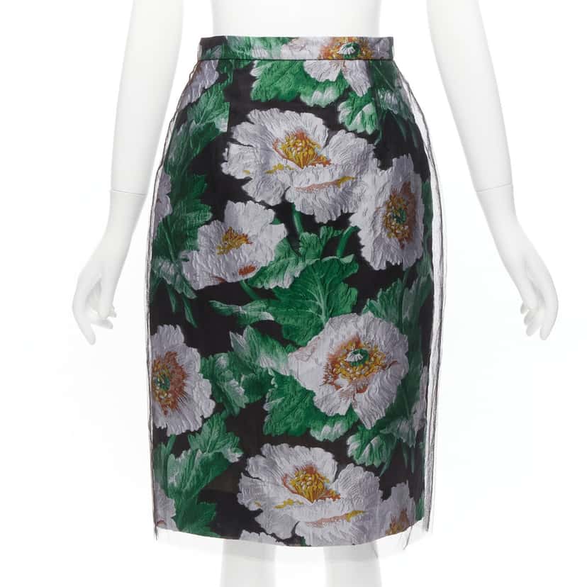 Oscar De La Renta Floral Jacquard Skirt Black Polyester Never worn - Front View