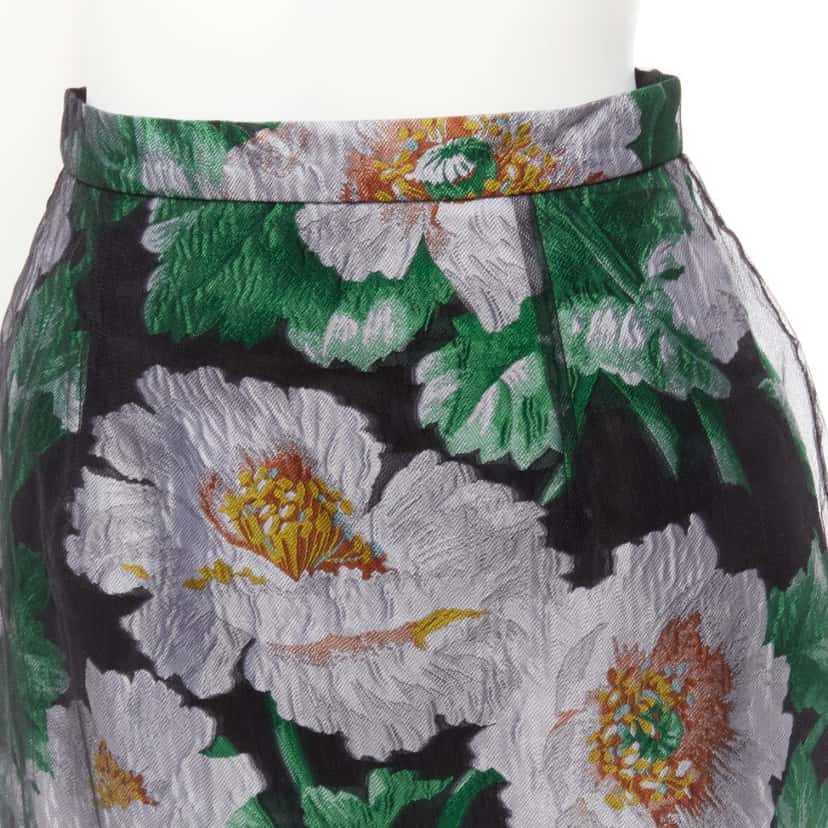 Oscar De La Renta Floral Jacquard Skirt Black Polyester Never worn - Back View