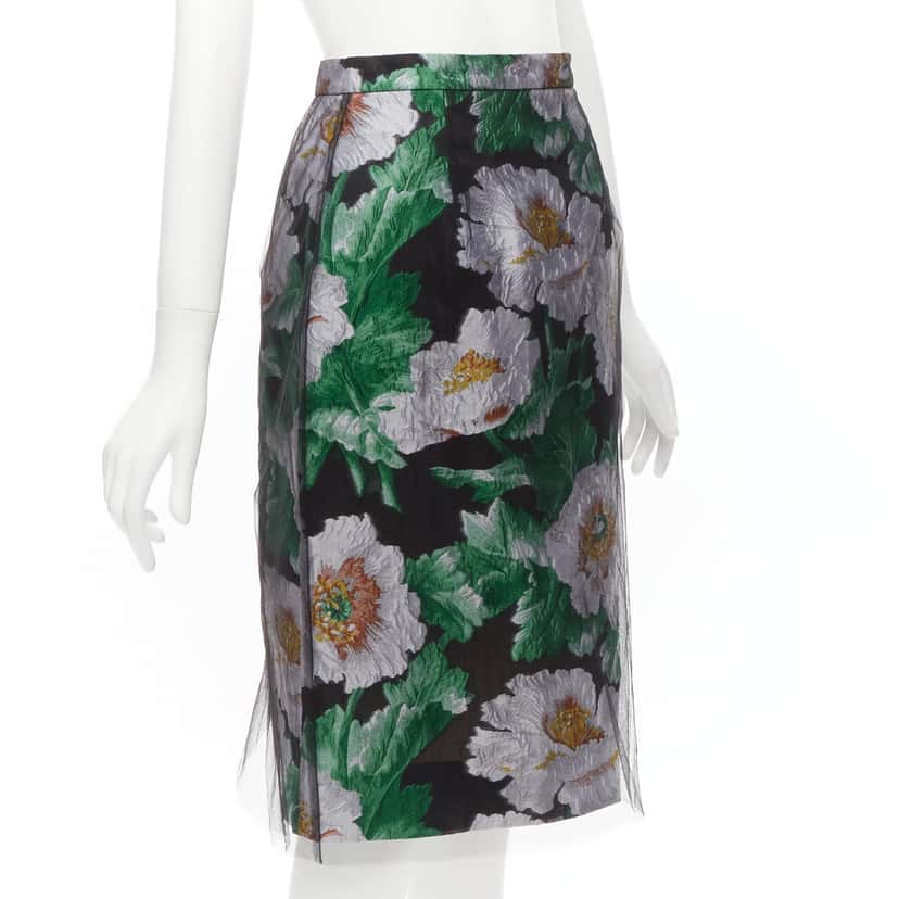 Oscar De La Renta Floral Jacquard Skirt Black Polyester Never worn - Inside View