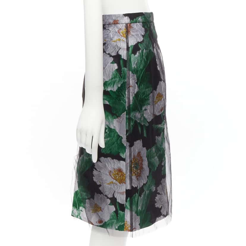 Oscar De La Renta Floral Jacquard Skirt Black Polyester Never worn - Model View