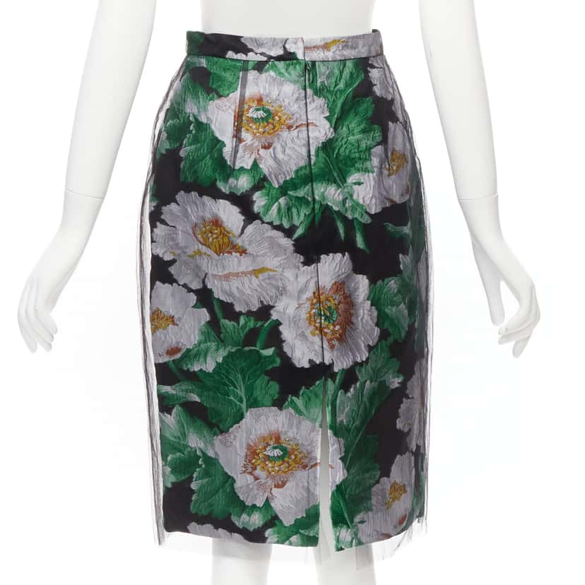 Oscar De La Renta Floral Jacquard Skirt Black Polyester Never worn - Box View