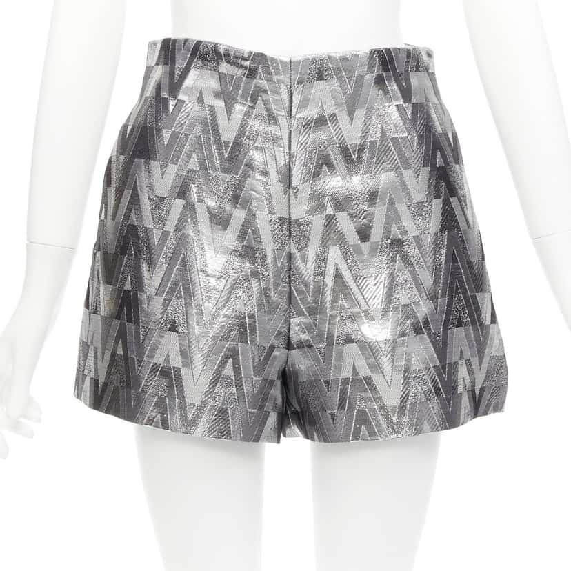 Valentino Garavani Optical Jacquard Shorts Silver Viscose Never worn - Front View