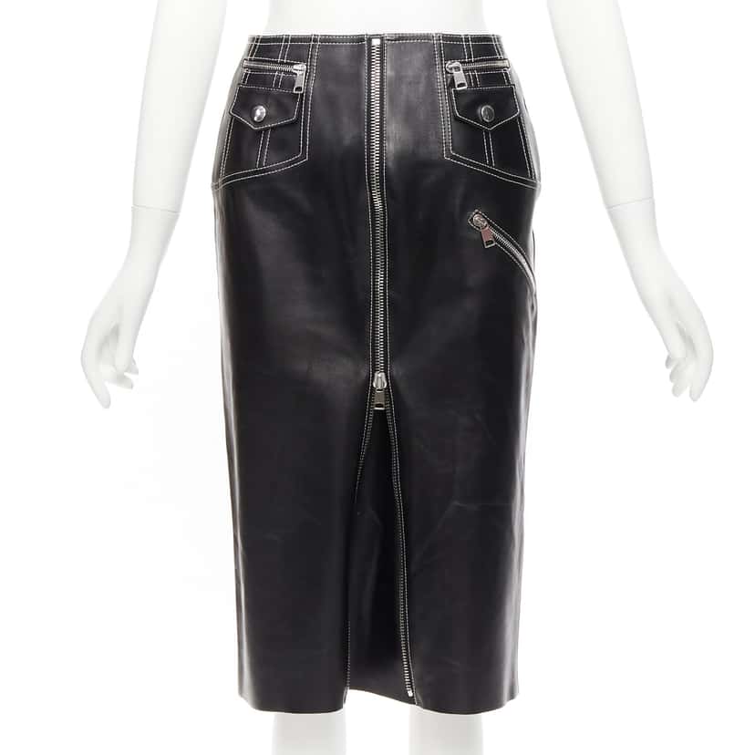 Alexander McQueen Biker Zip Skirt Black Leather Never worn - Front View