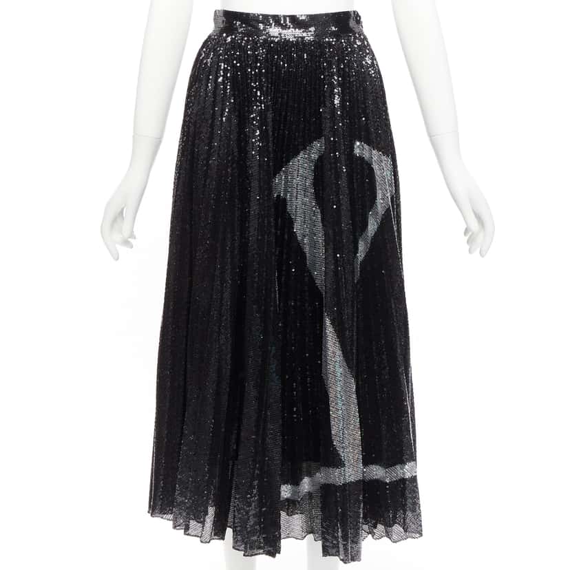 Valentino Garavani Sequins Plisse Skirt Black Polyester Never worn - Front View