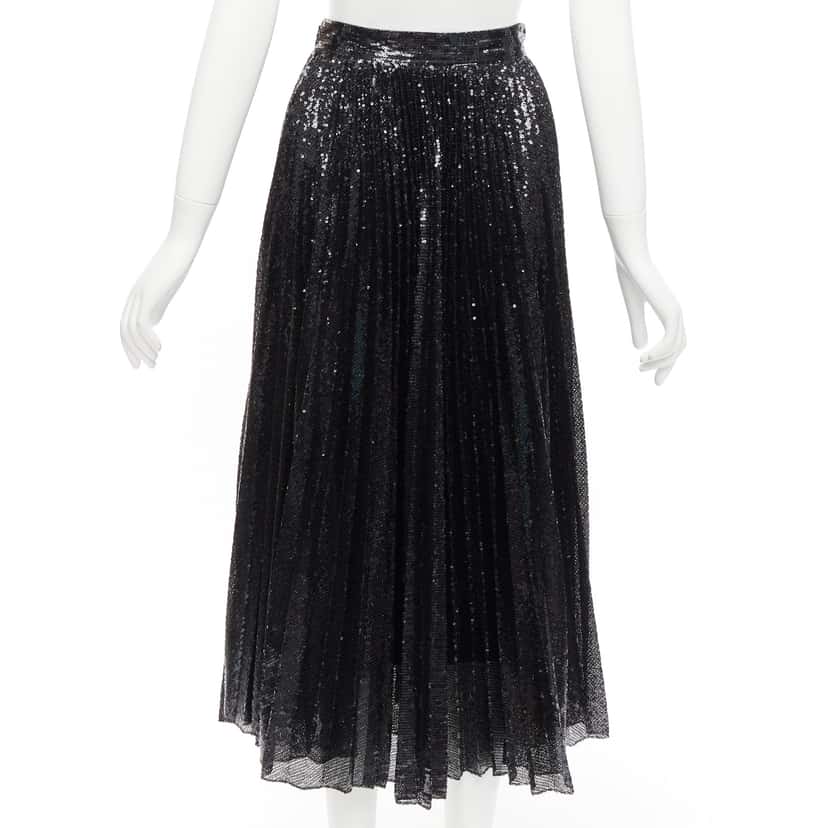 Valentino Garavani Sequins Plisse Skirt Black Polyester Never worn - Box View