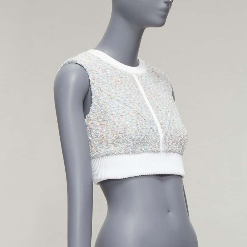 Louis Vuitton Boucle Tweed Top White Polyamide Never worn, with tag - Inside View