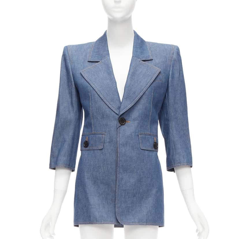 Saint Laurent Power Blazer Dress Blue Cotton Never worn, with tag - Front View