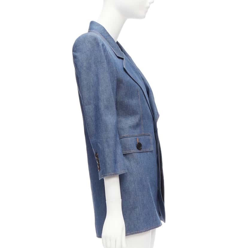 Saint Laurent Power Blazer Dress Blue Cotton Never worn, with tag - Model View