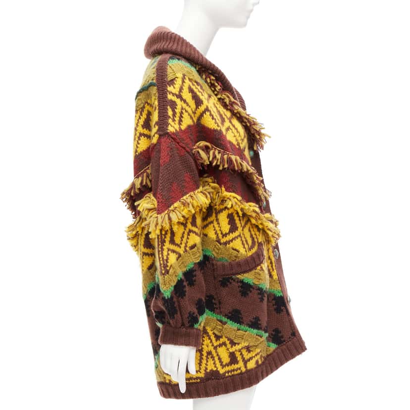 Etro Fringe Jacquard Cardigan MultiColor Wool Never worn - Model View