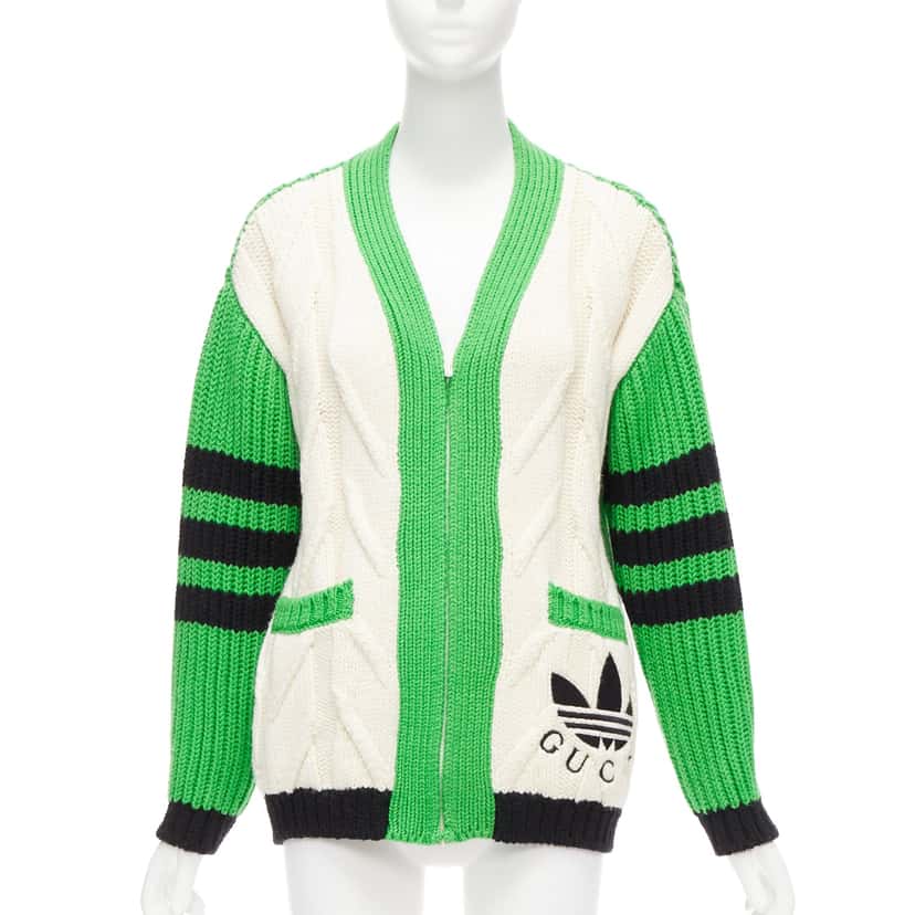 Gucci Logo Varsity Cardigan Green Wool Never worn - Back View