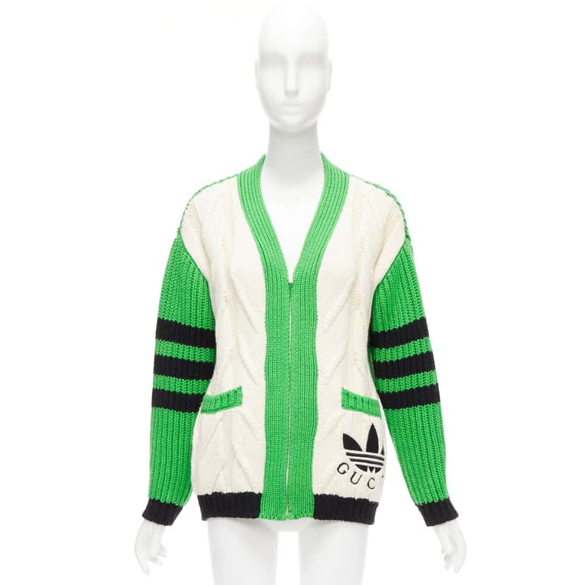 Gucci Logo Varsity Cardigan Green Wool Never worn - Inside View