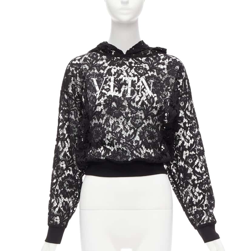 Valentino Garavani Floral Lace Hoodie Black Viscose Never worn - Front View