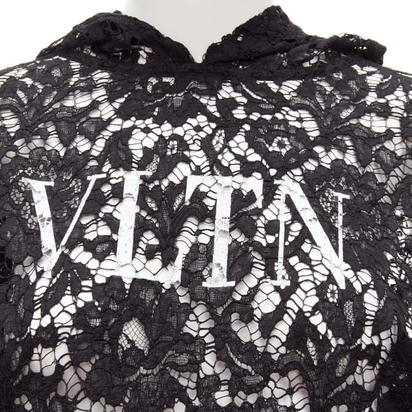 Valentino Garavani Floral Lace Hoodie Black Viscose Never worn - Back View