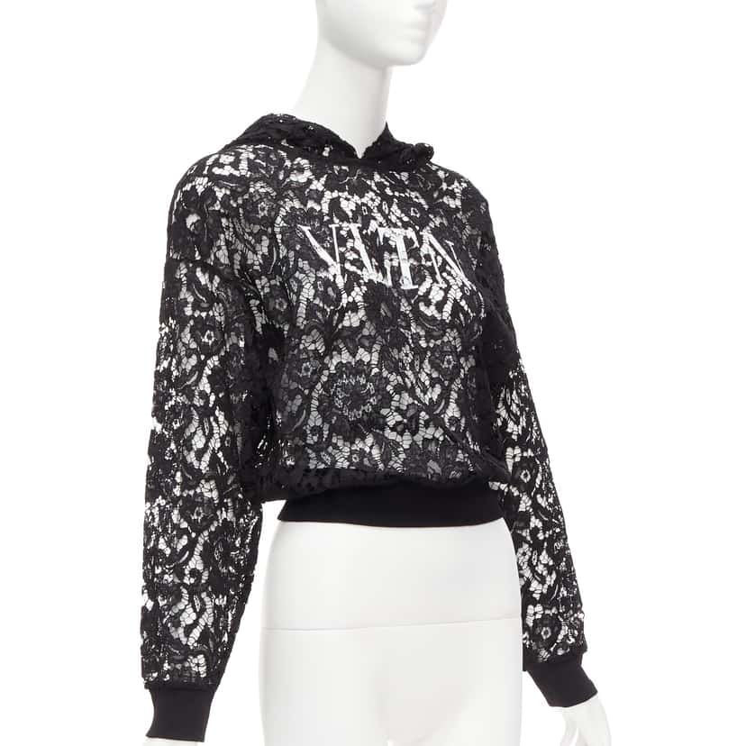 Valentino Garavani Floral Lace Hoodie Black Viscose Never worn - Inside View