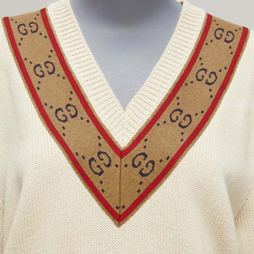 Gucci Vintage GG Sweater Beige Wool Never worn - Back View