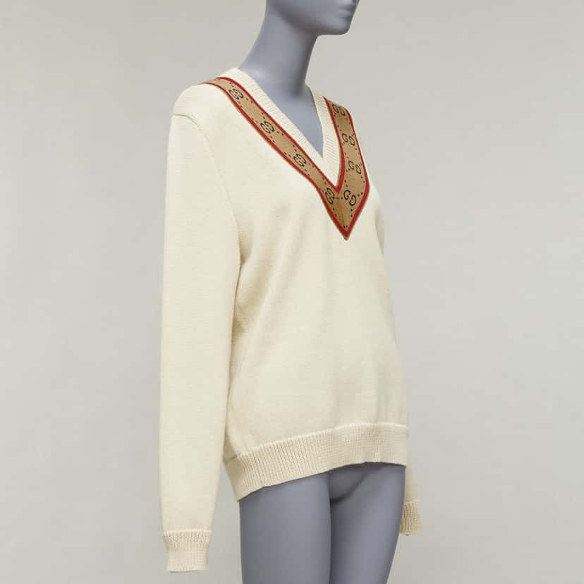 Gucci Vintage GG Sweater Beige Wool Never worn - Inside View