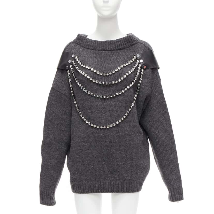 Christopher Kane Rhinestone Sweater Dress Grey Wool Never worn - Front View