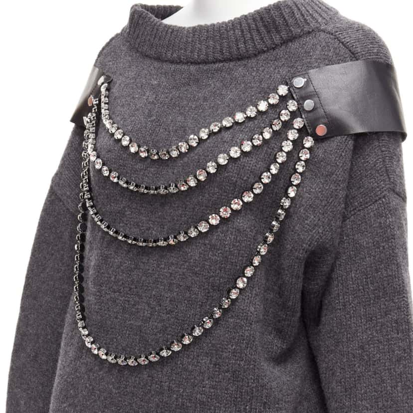 Christopher Kane Rhinestone Sweater Dress Grey Wool Never worn - Back View