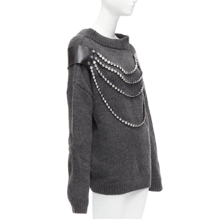 Christopher Kane Rhinestone Sweater Dress Grey Wool Never worn - Inside View