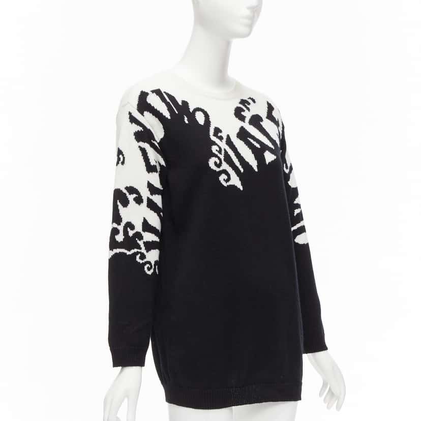 Valentino Garavani Waves Graphic Sweater Black Cashmere Never worn - Inside View