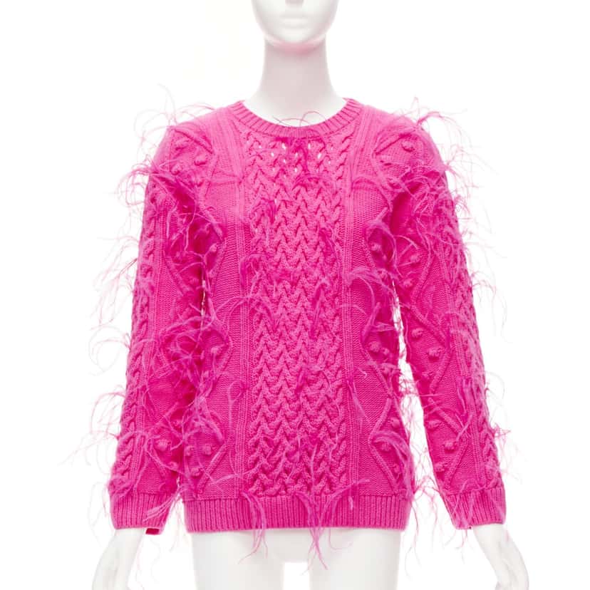 Valentino Garavani Feather Cable Sweater Pink Wool Never worn - Front View