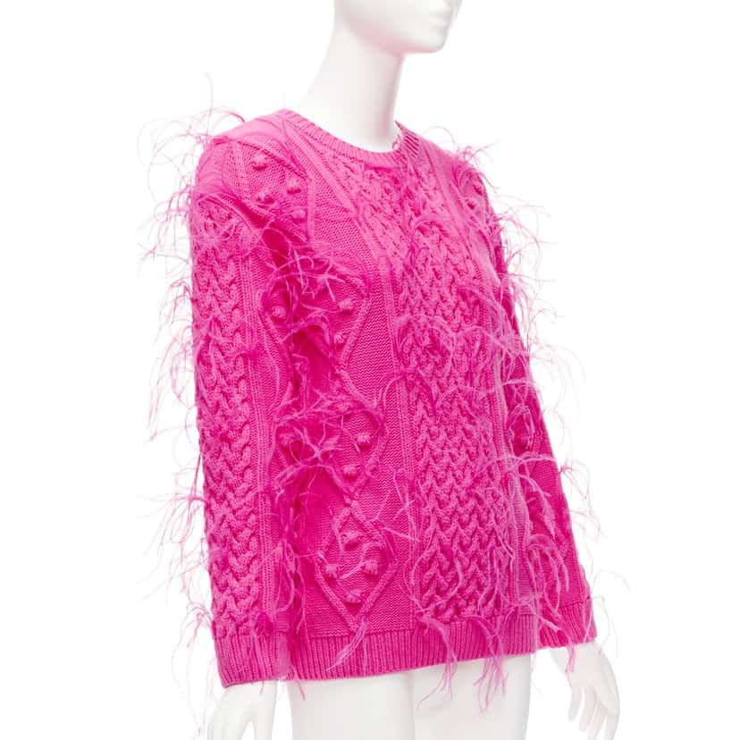 Valentino Garavani Feather Cable Sweater Pink Wool Never worn - Inside View