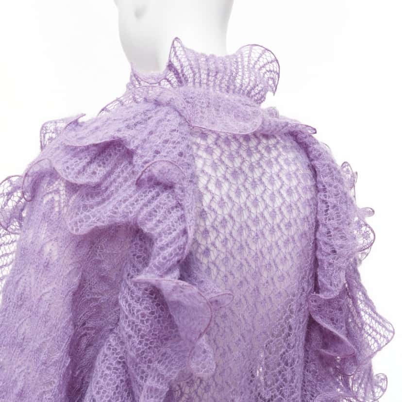 Alberta Ferretti Ruffle Knit Sweater Purple Wool Never worn - Back View
