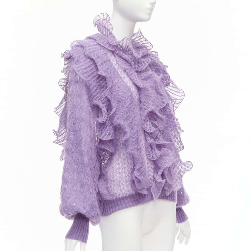 Alberta Ferretti Ruffle Knit Sweater Purple Wool Never worn - Inside View