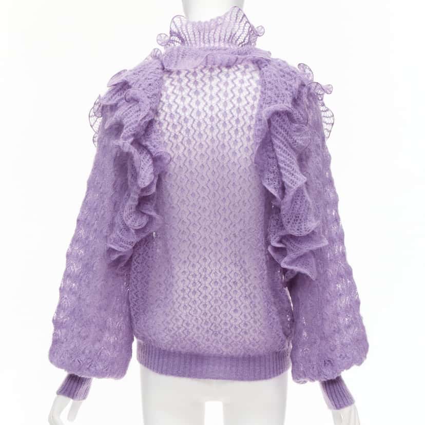 Alberta Ferretti Ruffle Knit Sweater Purple Wool Never worn - Box View