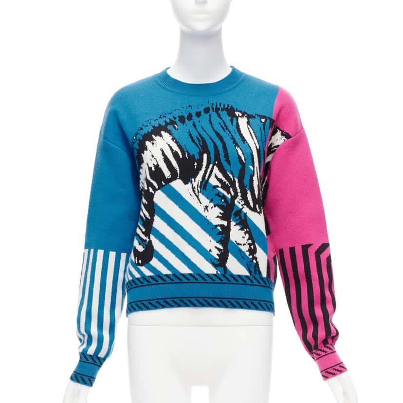 Christian Dior Zebra Graphic Sweater Blue Cashmere Never worn - Front View