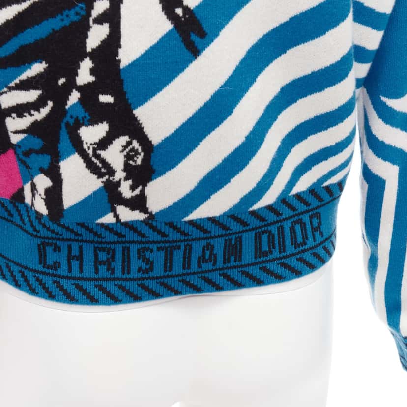 Christian Dior Zebra Graphic Sweater Blue Cashmere Never worn - Back View