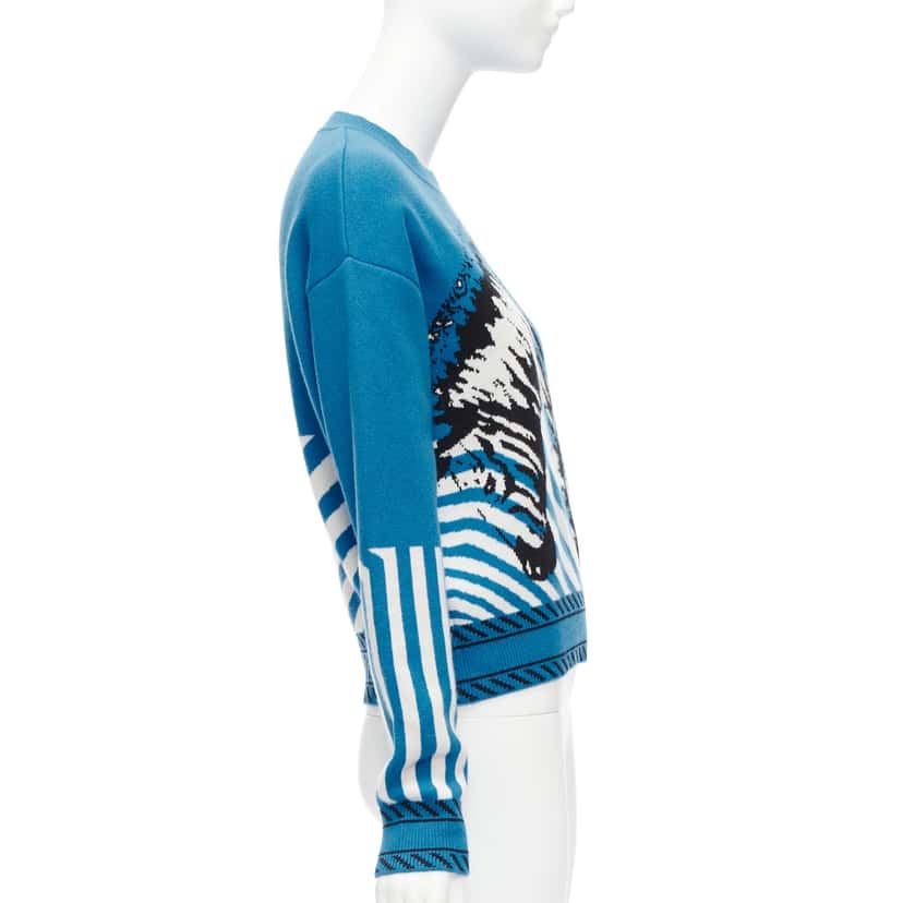 Christian Dior Zebra Graphic Sweater Blue Cashmere Never worn - Model View
