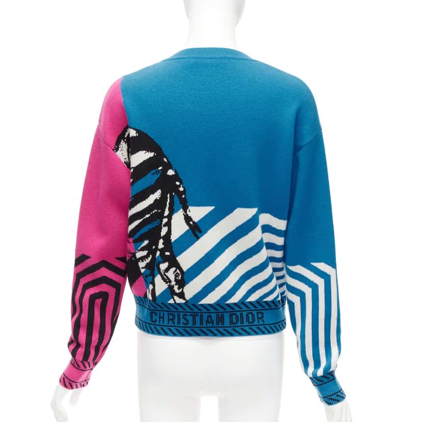 Christian Dior Zebra Graphic Sweater Blue Cashmere Never worn - Box View