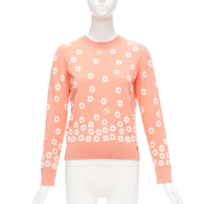Chanel Floral CC Pullover Orange Cashmere Never worn - Front View