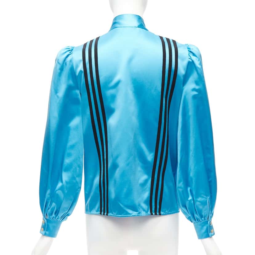 Gucci 3 Stripe Blouse Blue Silk Very good condition - Box View