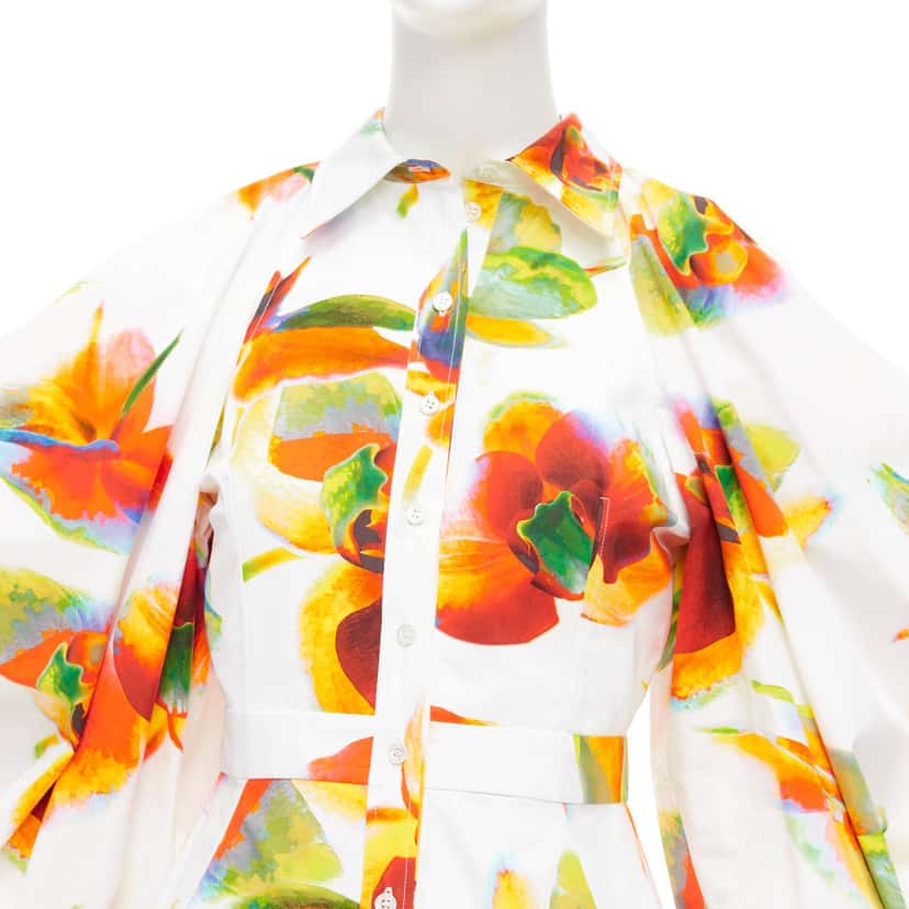 Alexander McQueen Orchid Shoulder Dress White Cotton Never worn - Back View