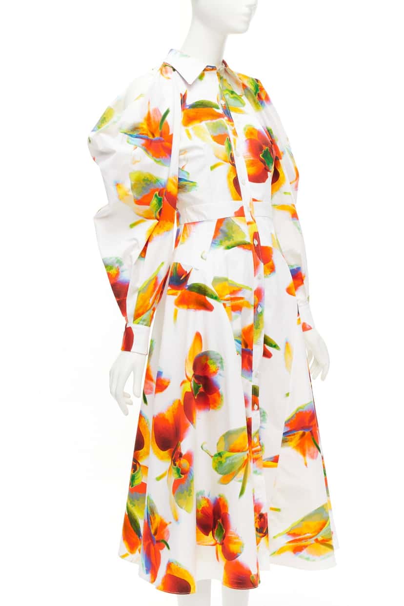 Alexander McQueen Orchid Shoulder Dress White Cotton Never worn - Inside View