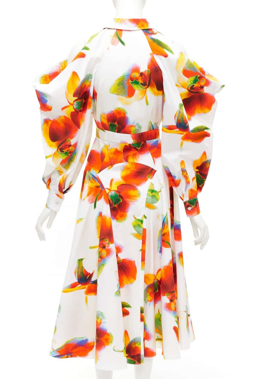 Alexander McQueen Orchid Shoulder Dress White Cotton Never worn - Box View