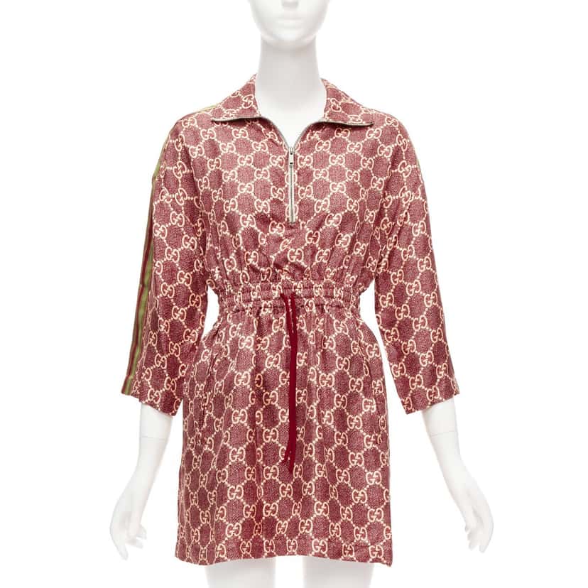 Gucci GG Monogram Dress Red Silk Very good condition - Front View