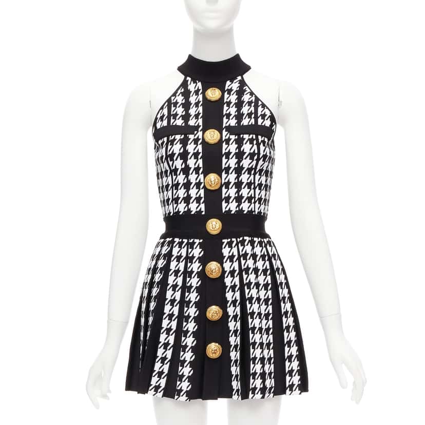 Balmain Houndstooth Halter Dress Black Viscose Never worn - Front View