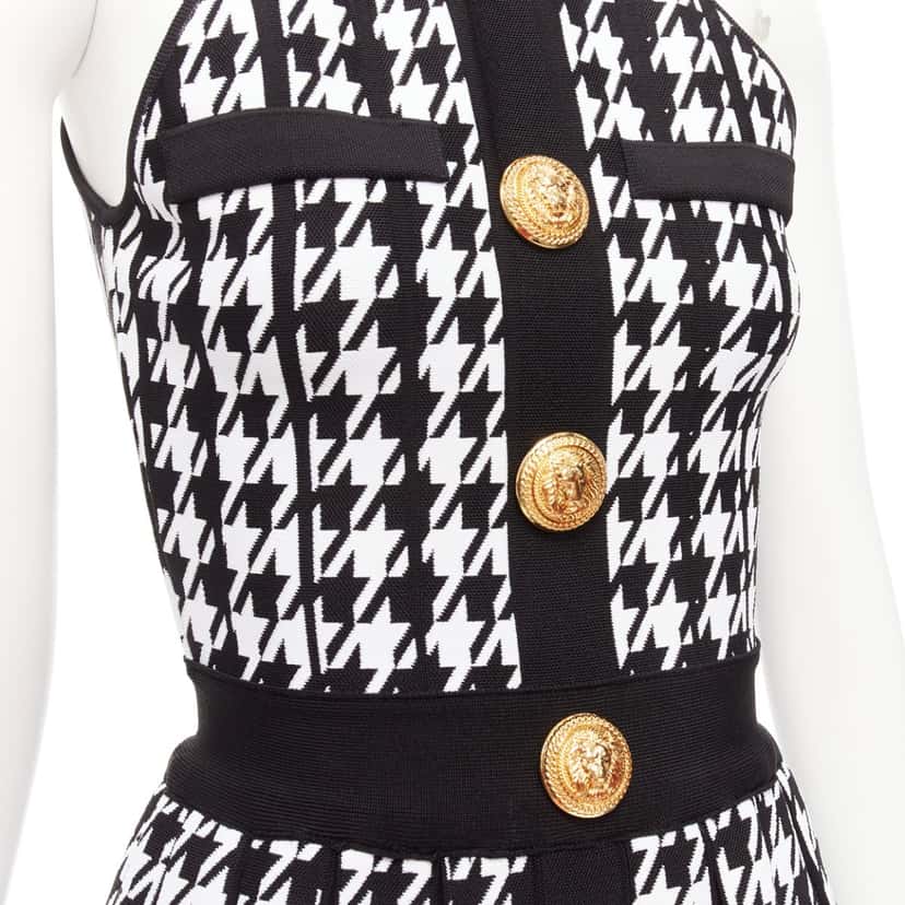 Balmain Houndstooth Halter Dress Black Viscose Never worn - Back View