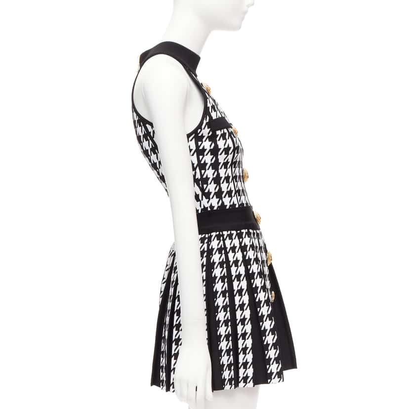 Balmain Houndstooth Halter Dress Black Viscose Never worn - Model View