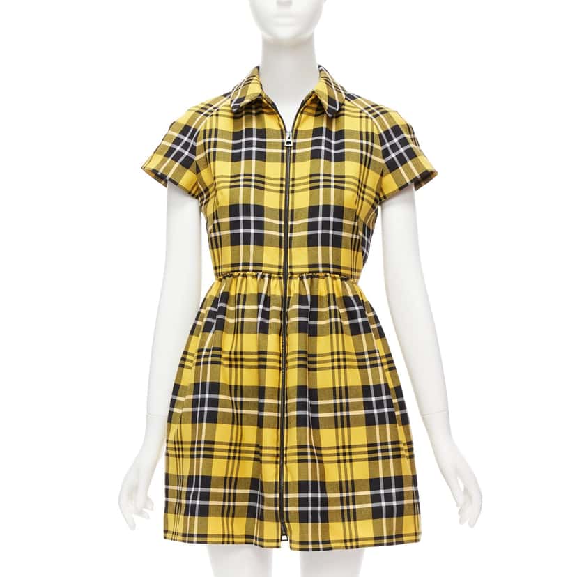 Christian Dior Punk Plaid Dress Yellow Wool Never worn - Front View
