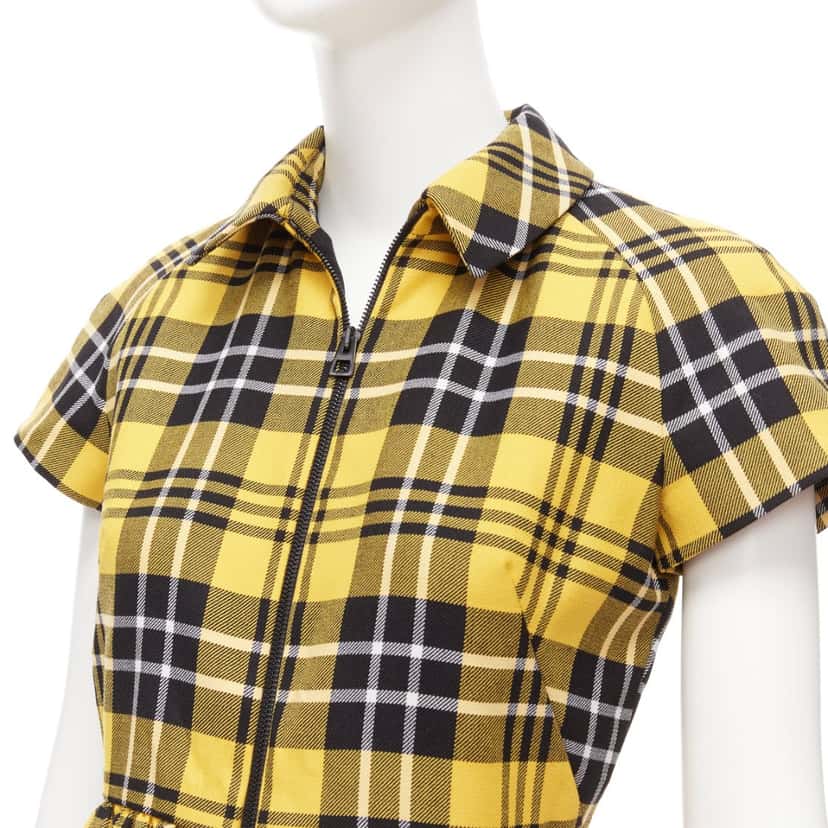 Christian Dior Punk Plaid Dress Yellow Wool Never worn - Back View