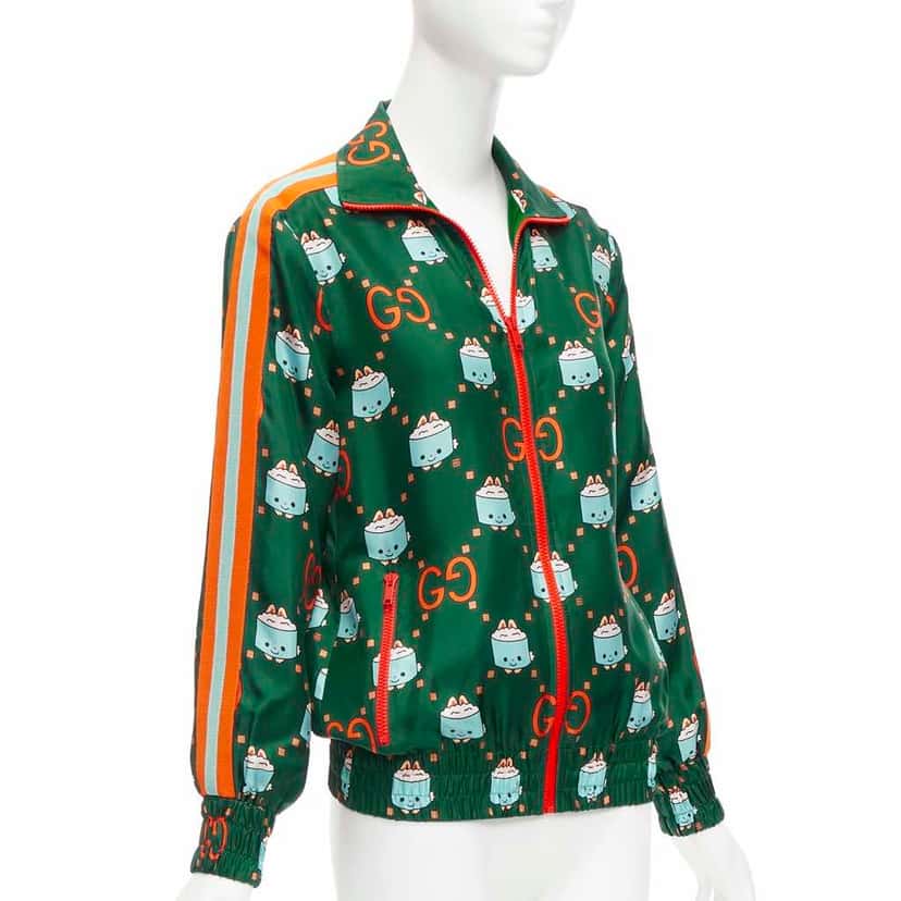 Gucci Green Orange Silk Jacket Green Silk Never worn - Front View