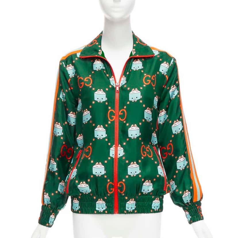 Gucci Green Orange Silk Jacket Green Silk Never worn - Inside View
